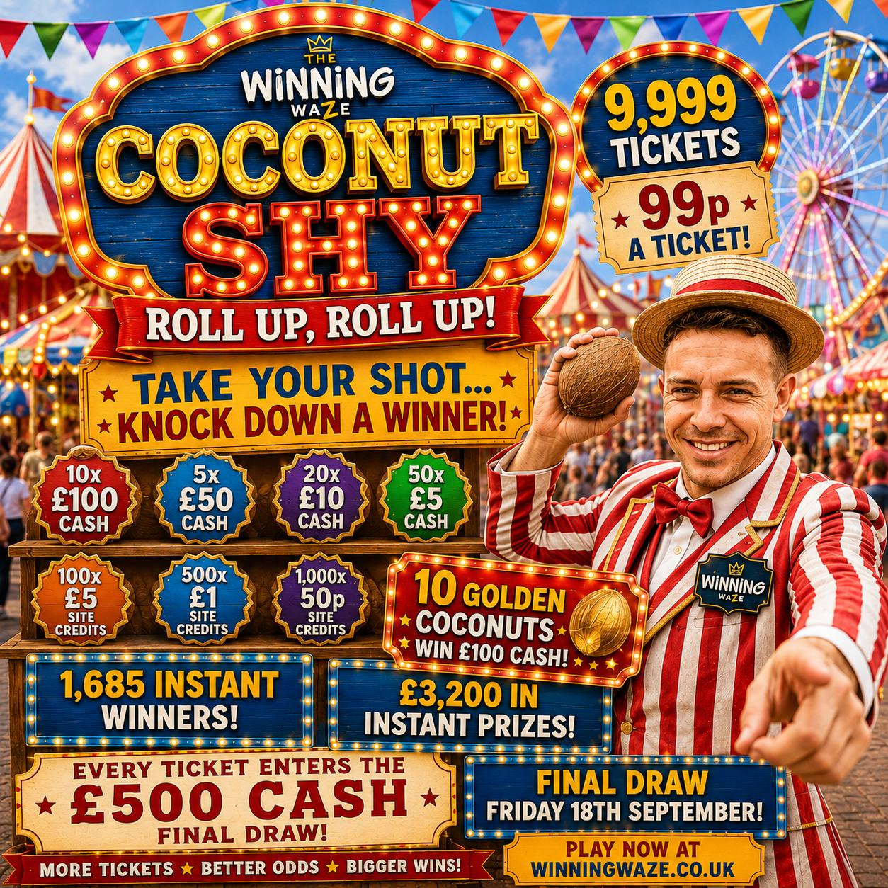 COCONUT SHY INSTANT WIN - £500 FINAL DRAW