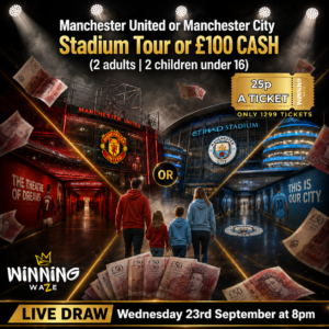 Manchester United or Manchester City Stadium Store or £100 CASH